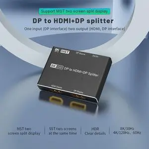 MST DisplayPort HDMI Splitter 8K MST SST 1In 2Out Directional DP 1.4 8K@30Hz 4K@120Hz to DisplayPort HDMI Converter MST DisplayPort HDMI Splitter 8K MST SST 1In 2Out Directional DP 1.4 8K@30Hz 4K@120Hz to DisplayPort HDMI Converter
