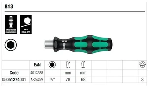 Wera 813 Bits Hand Holder with Quick-Release Chuck Handle Anti Rolling Mini Bitholder Screwdriver Hand Tool 05051274001 Wera 813 Bits Hand Holder with Quick-Release Chuck Handle Anti Rolling Mini Bitholder Screwdriver Hand Tool 05051274001
