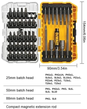 DW2166/ 45 Pcs Screwdriver Bit Set Steel Hex Shank Phillips Slotted Square Double-ended Bits with Tough Case Power Tool DW2166/ 45 Pcs Screwdriver Bit Set Steel Hex Shank Phillips Slotted Square Double-ended Bits with Tough Case Power Tool
