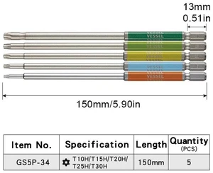 5Pcs Screwdriver Bit Set Single End TORX Bits Strong Magnetic Bits 62HRC Construction Screwdriver Bits GS5P Series 5Pcs Screwdriver Bit Set Single End TORX Bits Strong Magnetic Bits 62HRC Construction Screwdriver Bits GS5P Series