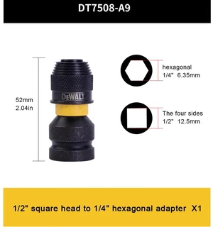 DT7508-A9 Impact Wrench Adapter 1/4" Hex to 1/2" Square Hex Tool Accessories Ratchet Spanner Drive Converter DT7508-A9 Impact Wrench Adapter 1/4" Hex to 1/2" Square Hex Tool Accessories Ratchet Spanner Drive Converter
