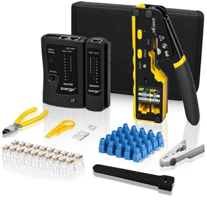 9 in 1 RJ45 Network Tool Kit CAT5e CAT6 Crimping Tool Cable Tester Wire Stripper CAT6 RJ45 Connectors Portable Carry Bag 9 in 1 RJ45 Network Tool Kit CAT5e CAT6 Crimping Tool Cable Tester Wire Stripper CAT6 RJ45 Connectors Portable Carry Bag