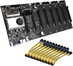 BTC Mining Motherboard Set with CPU Fan 8XPCIE 16X Graphics Card Slot+10 Power Cords Memory Adapter VGA Motherboard