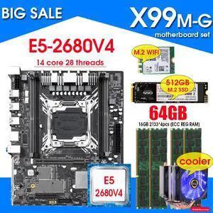 X99 motherboard combo with Xeon E5 2680 V4 LGA2011-3 CPU 4pcs X 16GB = 64GB DDR4 memory NVME 512GB M.2 WIFI card