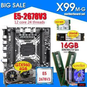 X99 motherboard combo with Xeon E5 2678 V3 LGA2011-3 CPU 2pcs X 8GB = 16GB DDR4 memory  GTX960 4GB GPU NVME 256GB M.2 WIFI card