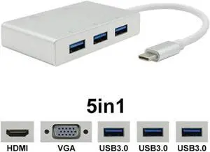 USB C Type C To HDMI-compatible VGA USB3.0 Adapter 5 In 1 Converter for Apple Macbook Google Chromebook Laptop Notebook