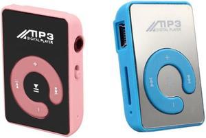 2 Pcs Mini Mirror Clip USB Digital Mp3 Music Player Support 8GB SD TF Card , Pink & Blue