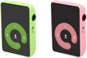 2 Pcs Mini Mirror Clip USB Digital Mp3 Music Player Support 8GB SD TF Card Green & Pink