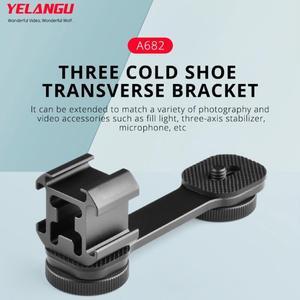 YELANGU Triple-Head Clod Shoe Bracket Aluminum Alloy Three-Head Cold Shoe Mount for Microphone Video Light Tripod Stand