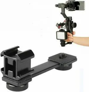 Triple Cold Shoe Mount Plate Mic LED Video Light Extension Vlog Adapter Bracket