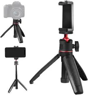 Mt-08 2 In 1 Mini Tripod Stand with Cold Shoe Mount + Phone Holder Extendable Selfie Stick for Smartphone/Camera/Video Light