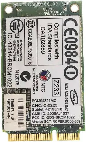 Wireless-N 300Mbps Dell DW1505 MX846 Broadcom BCM94321MC BCM94321 2.4G/5G 802.11a/g/n Mini PCI-E WLAN Wifi Network Card