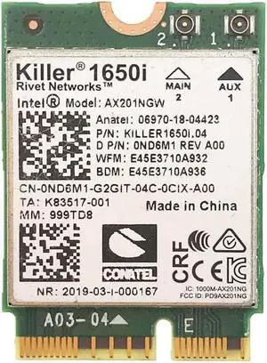 Killer 1650i AC Dual Band 2.4Gbps Wireless AX201NGW Wifi Card 802.11AX/A/B/G/N Bluetooth-compatible5.0 Laptop for Windows 10