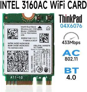 Dual Band Wireless-AC 3160 802.11a/b/g/n/ac + BT 4.0 WiFi Card For Lenov-o Y40, Y50, E10-30 , Y70,FRU 04X6034 04X6076