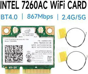 Wireless card Dual band Wireless  Intel AC7260 7260HMW intel 7260AC  867Mbps Half Mini PCI-E 802.11ac 2x2 Wifi Bluetooth4.0 CARD
