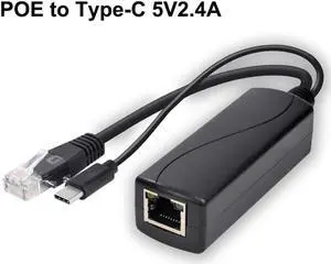 PoE Splitter USBC IEEE 802.3af 48V To 5V2.4A TypeC 10/100Mbps Power over Ethernet Converter Power Data for USBC Devices