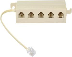 Beige Color 5 Way Outlet 6P4C RJ11 RJ12 Telephone Phone Modular Jack Line Splitter Adapter  1-in-5-out