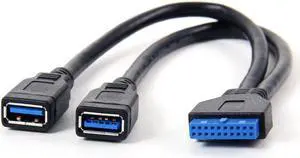 USB 3.0 Motherboard 19pin 20pin to USB 3.0 Female Dual Ports extension cable cord 20cm