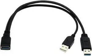 DZ -Cable Black USB 3.0 Female to Dual USB Male Extra Power Data Y Extension Cable for 2.5" Mobile Hard Disk