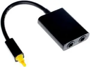 Dual Port Toslink Digital Optical Audio Splitter Adapter Fiber Optic Audio Cable