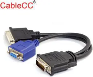 DMS-59 Male to DVI 24+5 Female & VGA RG 15pin Female Splitter Extension 15cm