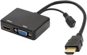 HDMI to VGA & HDMI Female Splitter with Audio Video Cable Adapter Converter for HDTV PC Monitor