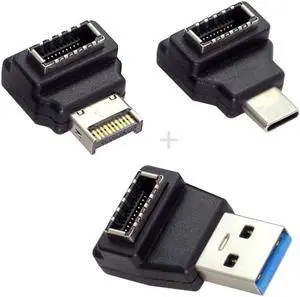 3pcs USB 3.1 Front Panel Header Female Type-E to Male Type-A & Type-C USB-C Motherboard Extension Data Angled Adapter
