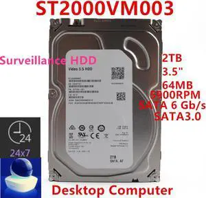 HDD For Seagate 2TB 3.5" SATA 6 Gb/s 64MB 5900RPM For Internal Hard Drive For Surveillance HDD For ST2000VM003