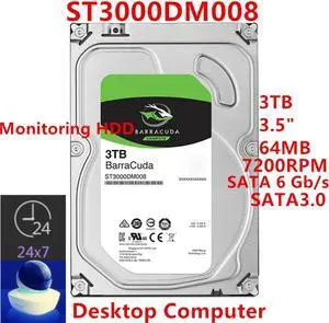 HDD For Seagate 3TB 3.5" SATA 6 Gb/s 64MB 7200RPM For Internal Hard Drive For Surveillance HDD For ST3000DM008