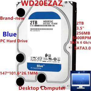 HDD For WD Brand Blue 2TB 3.5" SATA 6 Gb/s 256MB 5400RPM For Internal Hard Disk For Desktop Hard Drive For WD20EZAZ