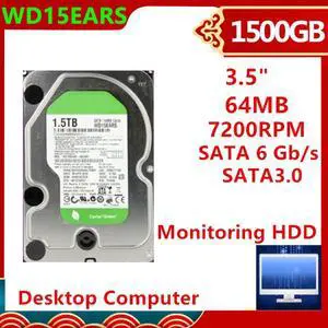HDD For WD Green 1.5TB 3.5" SATA 6 Gb/s 64MB 7200RPM For Internal HDD For Surveillance Hard Drive For WD15EARS