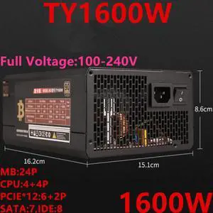Miner PSU For TopMonutain 570 580 1060 1070 6-card Multi-channel Rated 1500W Peak 1600W Mining Power Supply TY1600W Miner PSU For TopMonutain 570 580 1060 1070 6-card Multi-channel Rated 1500W Peak 1600W Mining Power Supply TY1600W