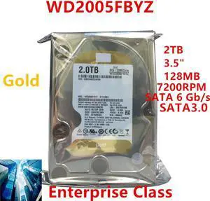 HDD For WD Brand Gold 2TB 3.5" SATA 6 Gb/s 128MB 7200RPM For Internal HDD For Enterprise Class HDD For WD2005FBYZ