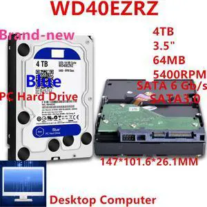 HDD For WD Brand Blue 4TB 3.5" SATA 6 Gb/s 64MB 5400RPM For Internal Hard Disk For Desktop Hard Drive For WD40EZRZ