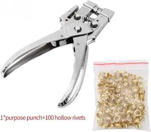 1Set Rivet Setter Punch Pliers Belt Lubang Lubang Pengaturan Alat dengan 100 Pcs Mudah Tekan Hollow Grommet Lubang Pengaturan tang