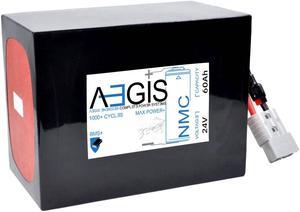 Aegis Battery 24V 60Ah NMC Lithium Battery + Charger. State of the art rechargeable battery pack made w/18650 Li-Ion cylindrical cells great for ebikes, scooters, robots, solar & high energy products.