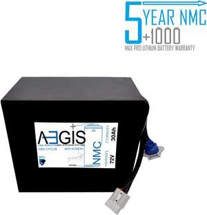 Aegis Battery 72V 30Ah NMC Li-Ion Battery + Charger is a state of the art rechargeable battery pack made w/18650 Li-Ion cylindrical cells. For ebikes, scooters, robots, solar & high energy products.