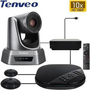 Tenveo All-in-One Video and Audio Conference Room Camera System 10X Optical Zoom USB PTZ Conferencing Camera and Microphone with Expansion Mics 10m Radius Voice with 18-25 People Work with Zoom OBS