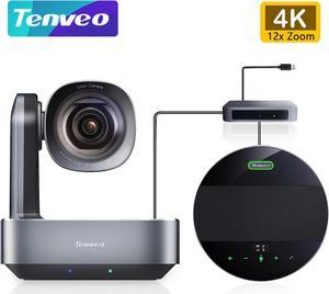 Tenveo VLGroup Video and Audio All In One Conference System 4K UHD 12x Zoom PTZ Camera with 360° 6m Voice Pickup Range Bluetooth Speakerphone for Zoom Teams Big Video Conference Church Live Streaming