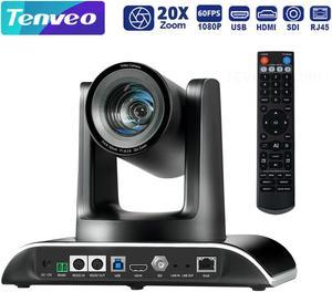 Tenveo AI Auto Tracking PTZ Camera 3G-SDI/HDMI/USB3.0/LAN PoE 20X Optical Zoom+8X Digital Zoom IP Live Streaming Camera, 1080P 60FPS Wide FOV for Church Services Worship Large Events Live Broadcast