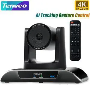 Tenveo 4K PTZ Conference Camera with 5X Digital Zoom AI Tracking Gesture Control 124° Wide Angle USB PTZ Camera for OBS Teams Zoom Live Streaming(VHD4K)
