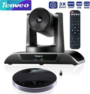 Tenveo All-in-One Conference System 3X Optical Zoom PTZ Camera with Bluetooth Speakerphone Upgraded System Audio and Video Output USB3.0/HDMI/RS485/RS232 Works with Zoom Skype Teams for Room Meeting