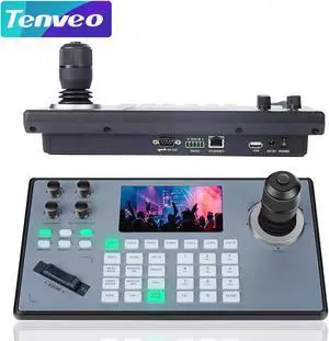 Tenveo KB200PRO PTZ Camera Joystick Controller 5'' LCD Screen Real-time Preview 4D Joystick Keyboard Controller Support NDI PoE VISCA Pelco-D/P RS422/RS485 RS232 RJ45 For Church Live/Events/Streaming