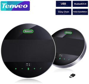 Tenveo M5B-EX Bluetooth Conference Speakerphone Daisy Chain/Use Alone up to 30 attendees, Bluetooth/Wireless/USB Microphone, 360°Voice Pickup Noise Cancelling for Conference Call Large Meeting