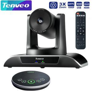 Tenveo All-in-One Conference System 3X Optical Zoom PTZ Camera with Bluetooth Speakerphone Upgraded System Audio and Video Output USB3.0/HDMI/RS485/RS232 Works with Zoom Skype Teams (VHD3U+M3B)
