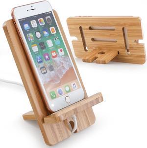 BambuMate Bamboo Cell Phone Tablet Stand, Wooden Smart Phone Desktop Charging Dock Holder Compatible with Pad, Phone 8 Plus X XS Max XR, All iOS & Android Phone, Tablet - 1 Pack