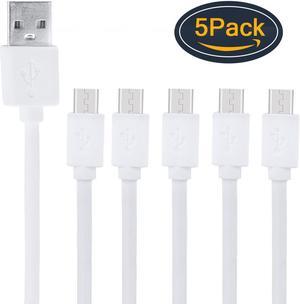 Android Data Cables, Micro USB Charger Cable, Android Phone Charger Cord for Samsung, HTC, Motorola, Nokia, Kindle, MP3, Tablet and More - 5-Pack, 1FT, White