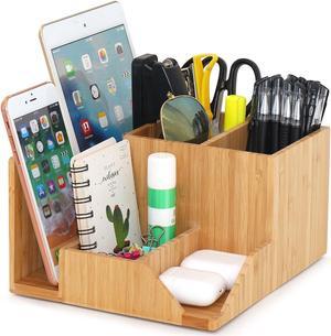Bamboo Desktop Office Organizer, Desk File Organizers with Storage, Multi Function Wood Drawer Caddy for Desk Supplies and Accessories ( Natural Color )