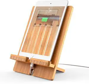 BambuMate Natural Bamboo Stand, Angle Adjustment Protable Holder Compatible with Tablet and Phone, Essential for Home & Travel