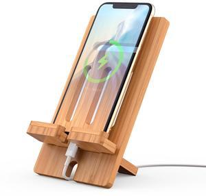 BambuMate Adjustable Bamboo Phone & Tablet Stand, Portable Holder for Desk, Home & Travel, Compatible with 4-13 Inch Devices